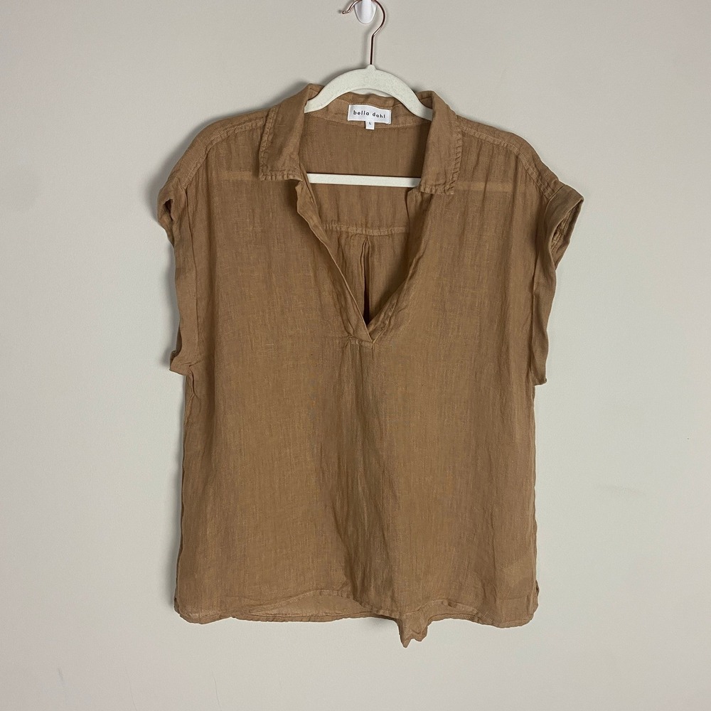 Bella Dahl Linen Popover Top Womens Large Boxy Lagenlook Minimalist Quiet Luxury